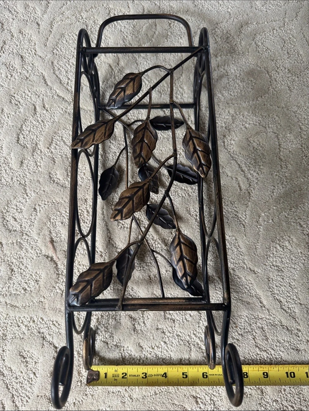 Vintage Wrought Iron 3-Bottle Wine Rack Caddy Holder with Handle